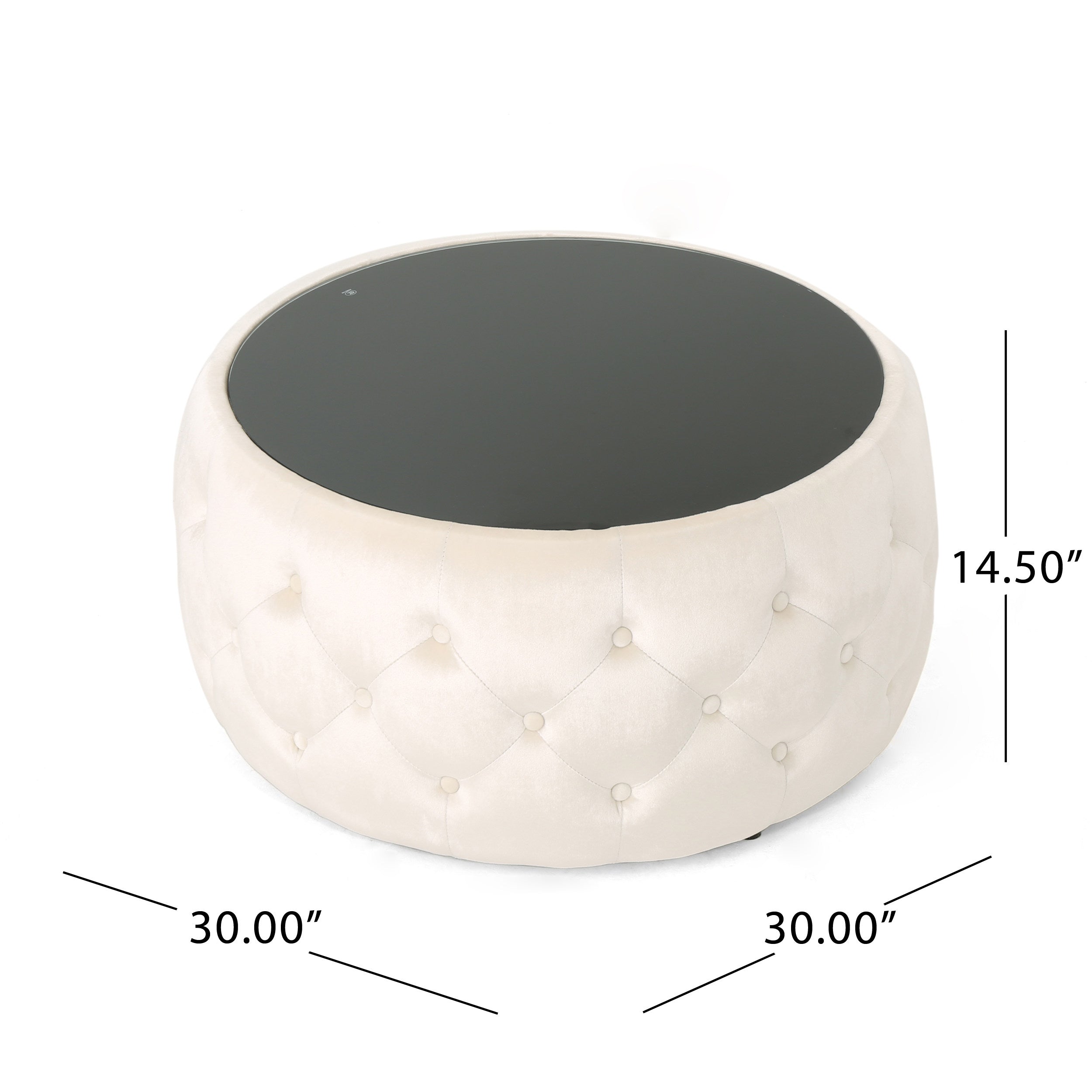 Christopher Knight Home Velvet Round Tufted Ottoman with Tempered Glass Top – Modern Glam Accent