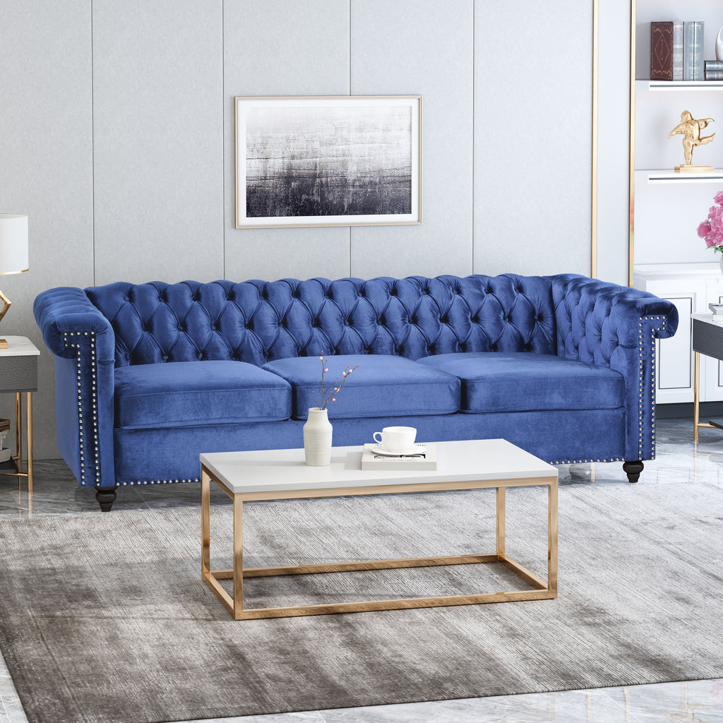Chesterfield-Style Sofa with Deep Button Tufting & Nailhead Trim – Classic Upholstered Living Room Couch