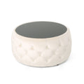 Christopher Knight Home Velvet Round Tufted Ottoman with Tempered Glass Top – Modern Glam Accent