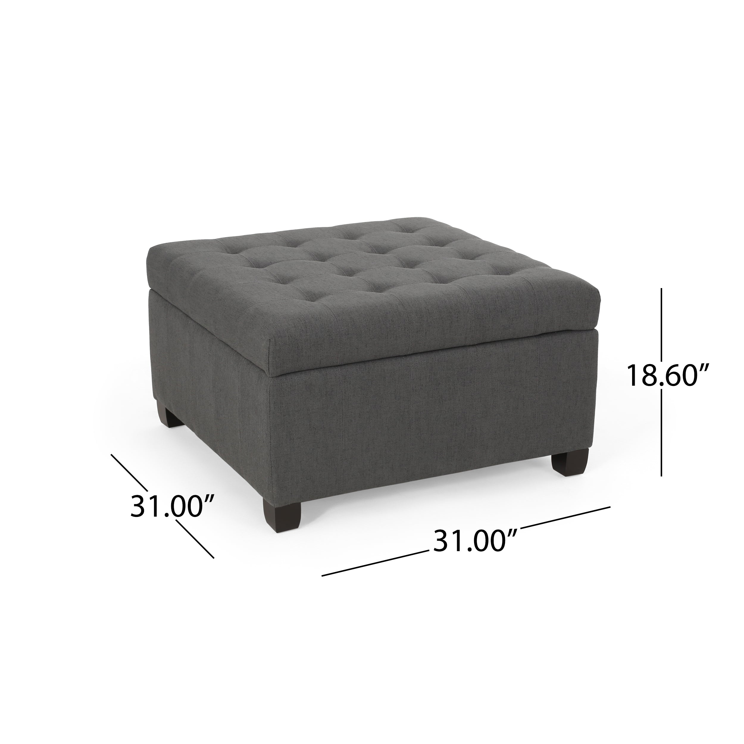 Tufted Square Storage Ottoman with Soft-Closing Hinges & Upholstered Lid