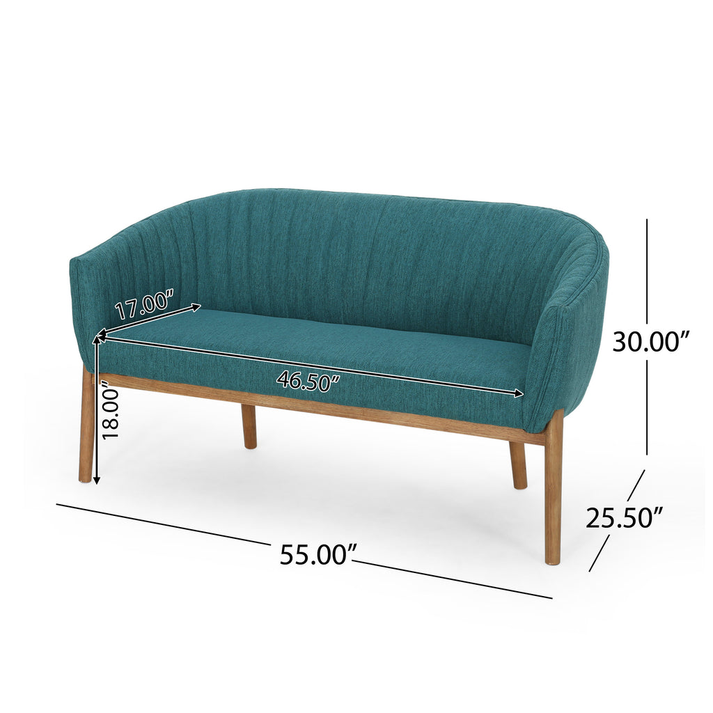 Mid-Century Modern Loveseat with Channel-Stitched Backrest & Rubberwood Legs – Upholstered Small Sofa