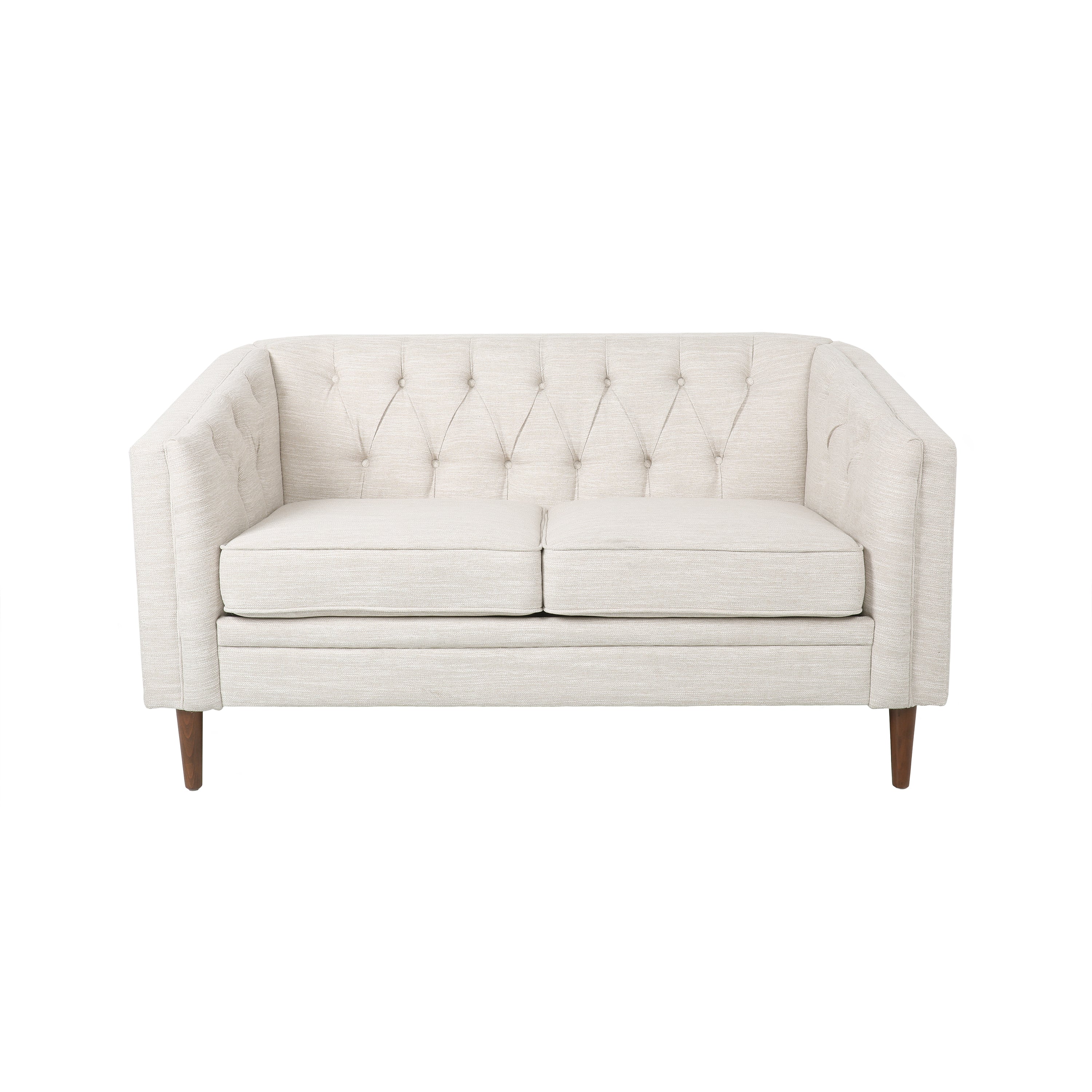 Tufted Loveseat with Birch Wood Legs – Modern Tub-Style Small Space Sofa