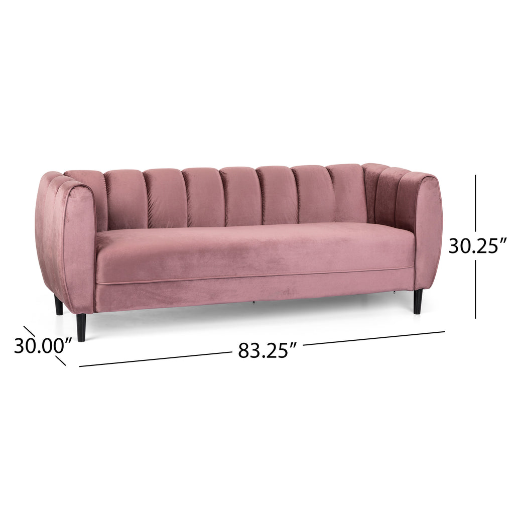 Modern Glam Velvet Sofa with Channel Stitching & Birch Wood Legs – Luxury Upholstered Living Room Couch