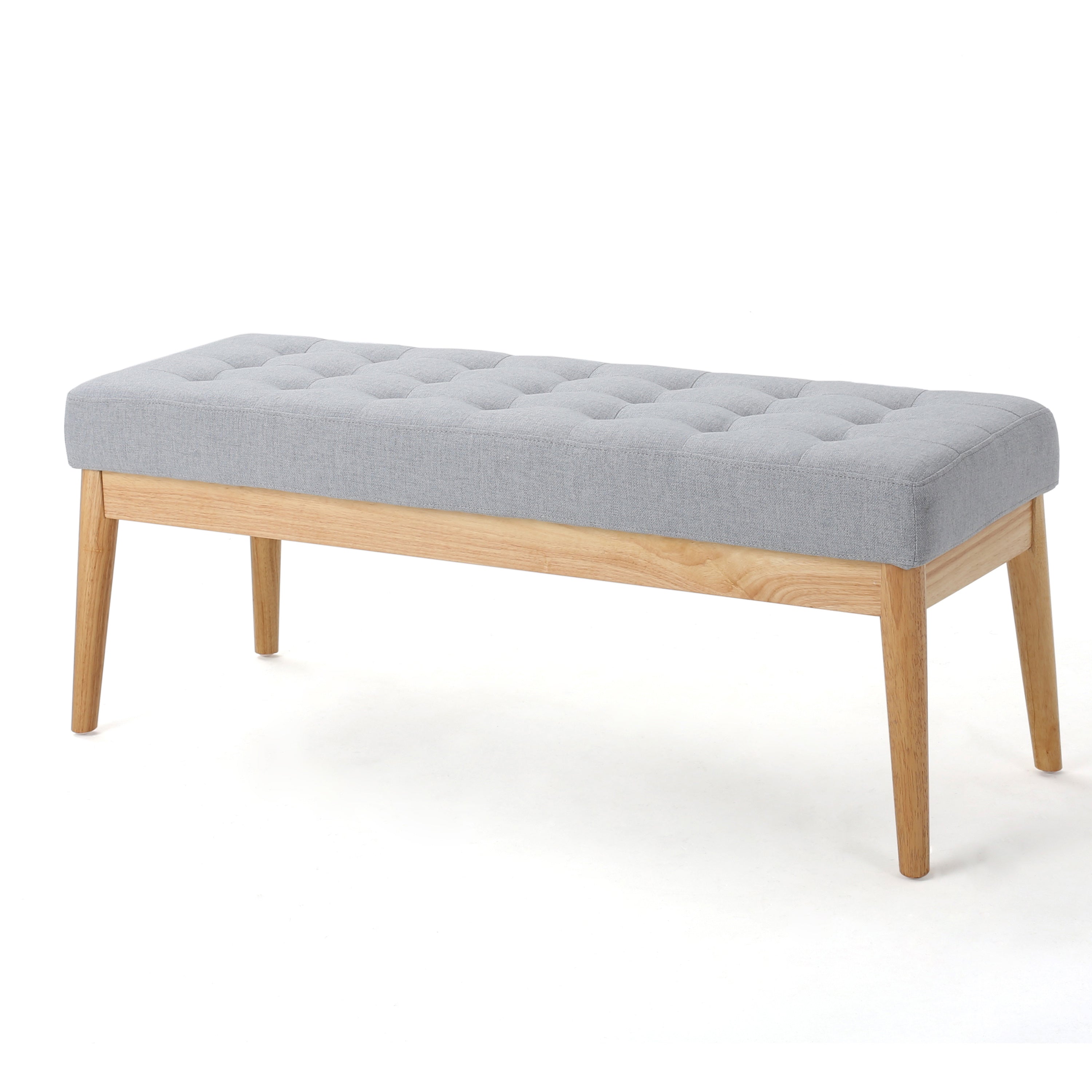 Christopher Knight Home Mid-Century Modern Tufted Upholstered Bench with Birch Wood Legs