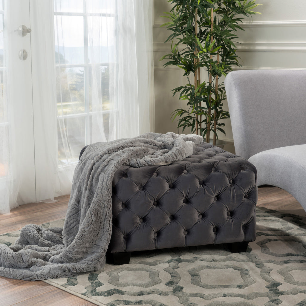 Modern Glam Velvet Ottoman – Button-Tufted Diamond Stitch, Coffee Table & Extra Seating, 29” Square