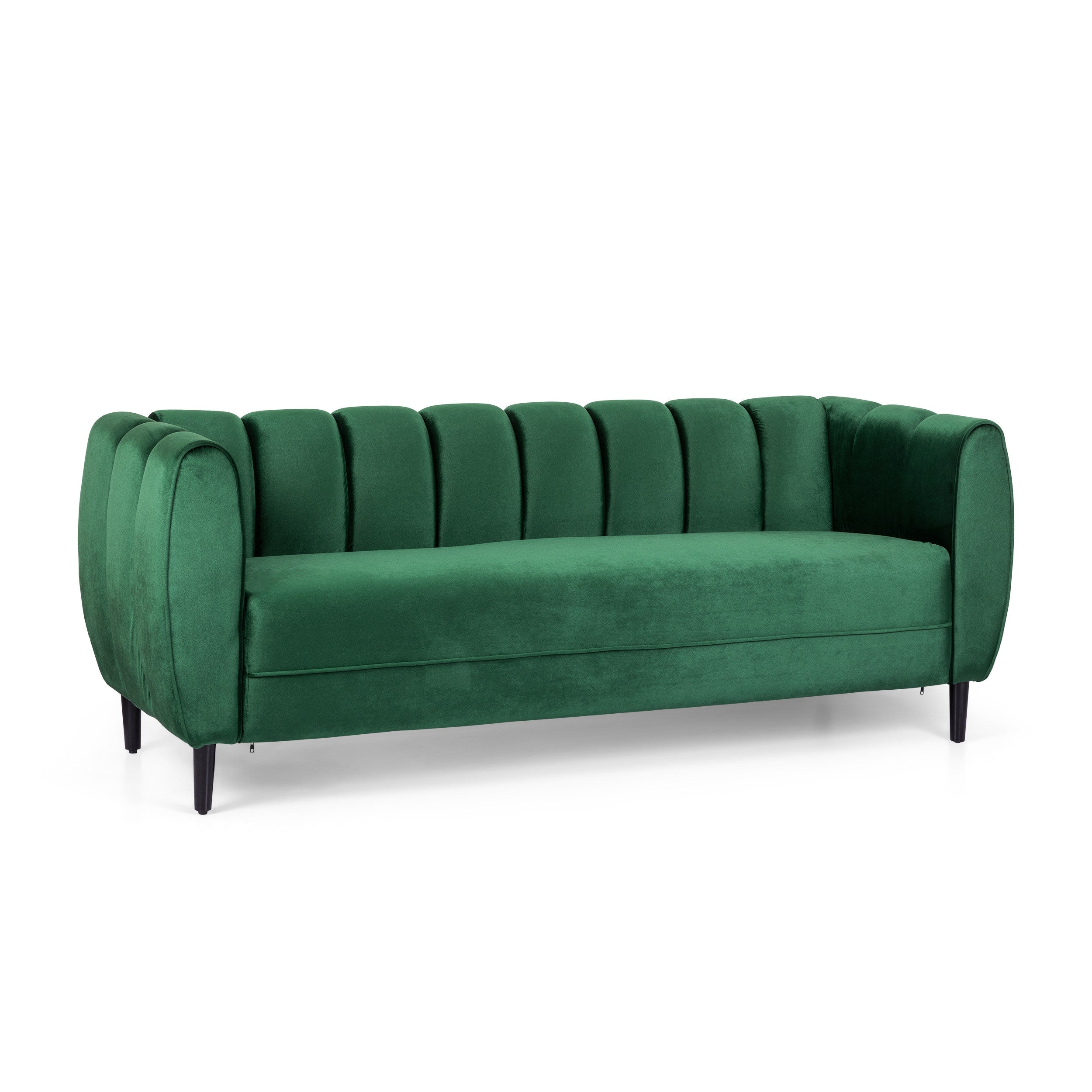Modern Glam Velvet Sofa with Channel Stitching & Birch Wood Legs – Luxury Upholstered Living Room Couch