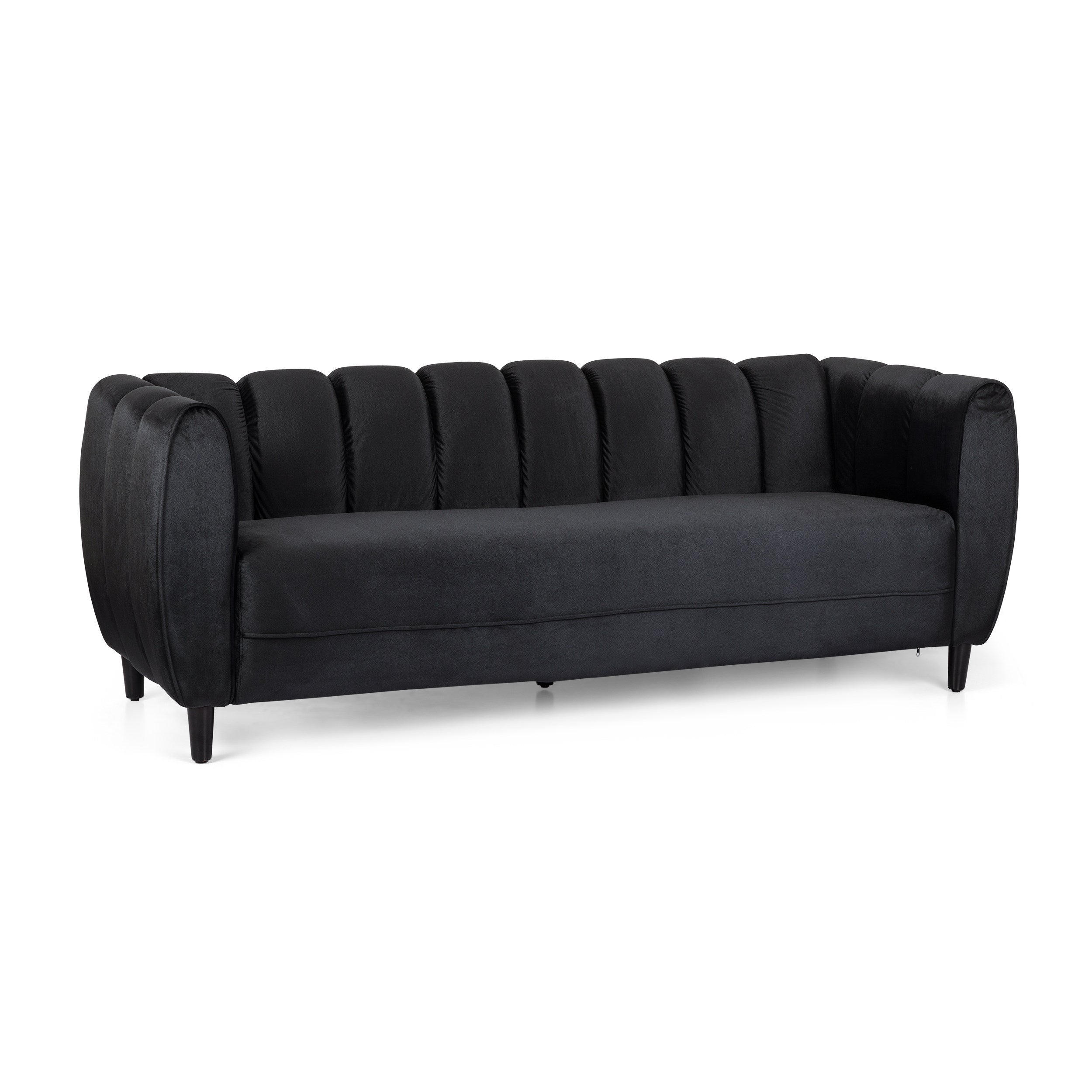 Modern Glam Velvet Sofa with Channel Stitching & Birch Wood Legs – Luxury Upholstered Living Room Couch