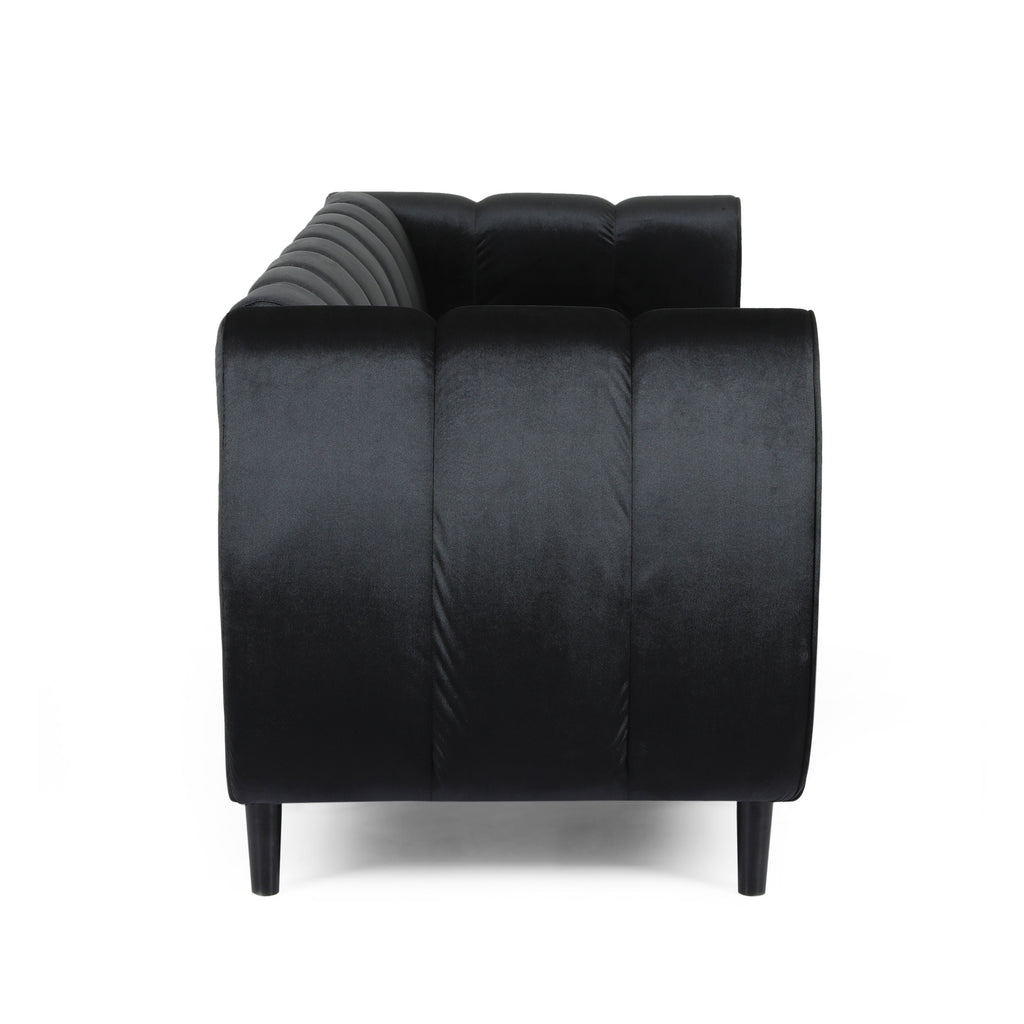 Modern Glam Velvet Sofa with Channel Stitching & Birch Wood Legs – Luxury Upholstered Living Room Couch