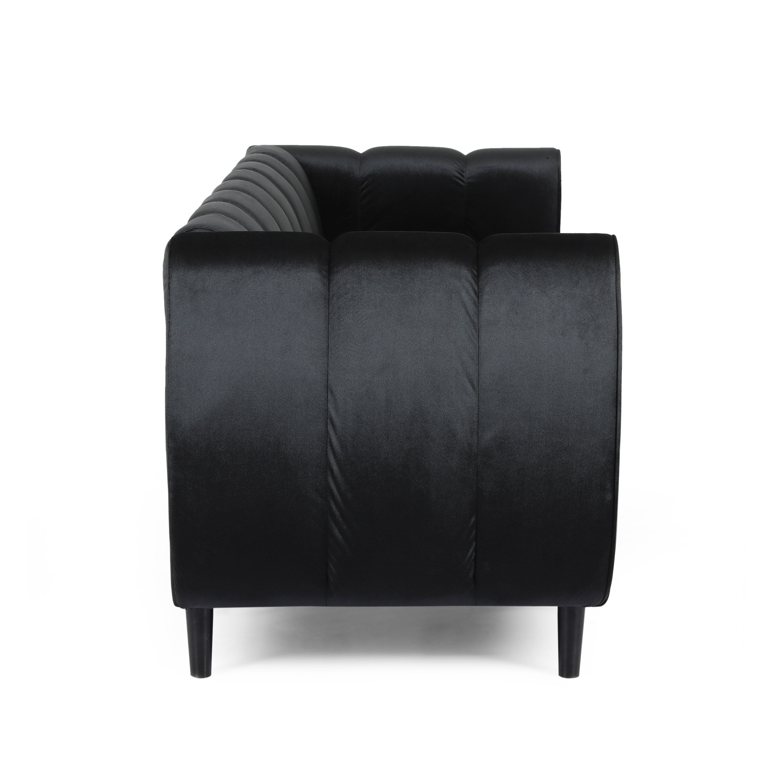 Modern Glam Velvet Sofa with Channel Stitching & Birch Wood Legs – Luxury Upholstered Living Room Couch