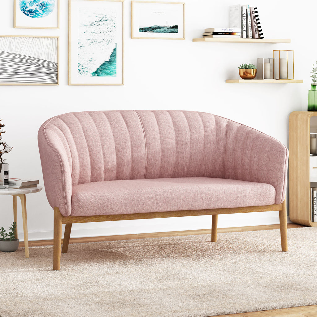 Mid-Century Modern Loveseat with Channel-Stitched Backrest & Rubberwood Legs – Upholstered Small Sofa
