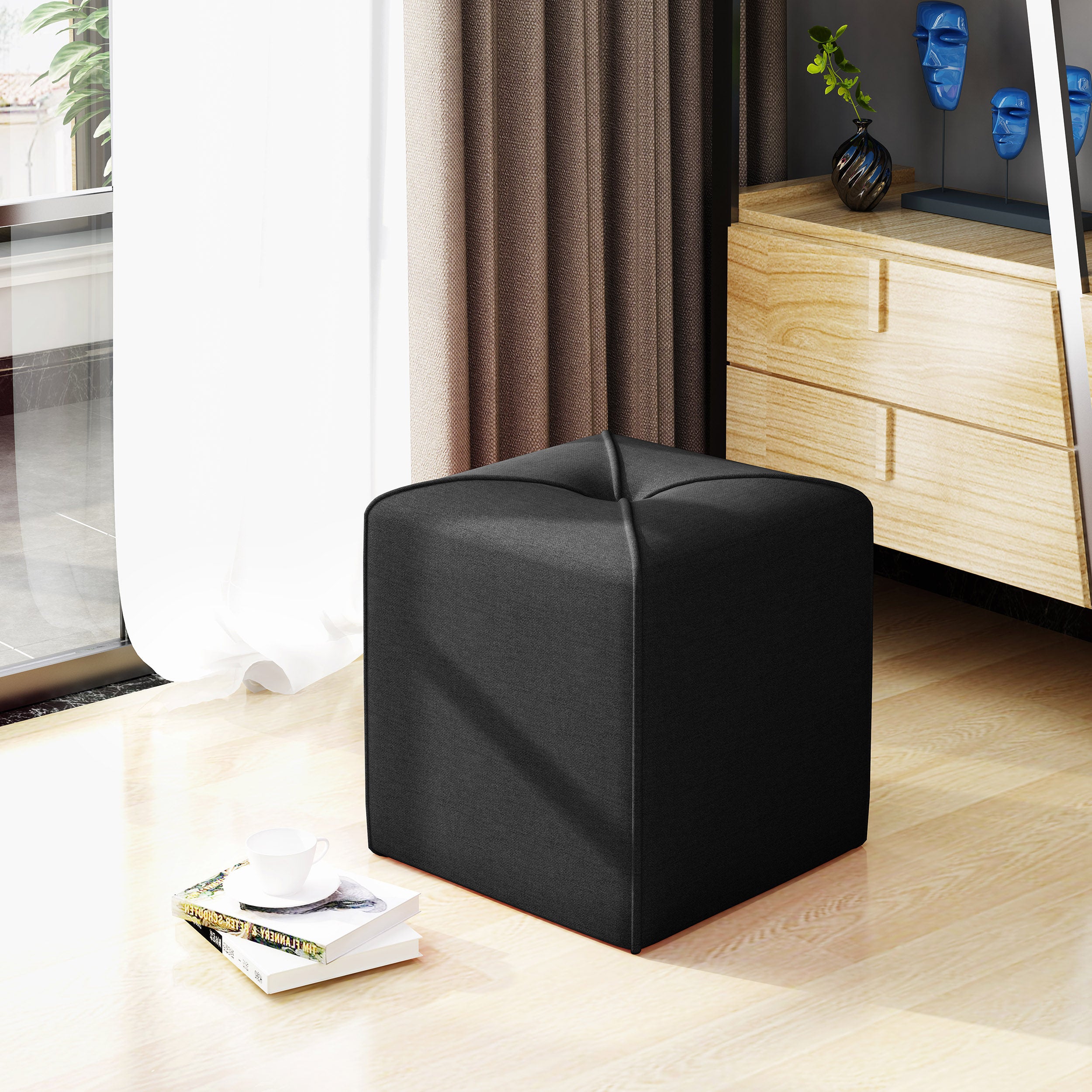 Christopher Knight Home Cube Ottoman – Compact Polyester Fabric Footrest & Seat