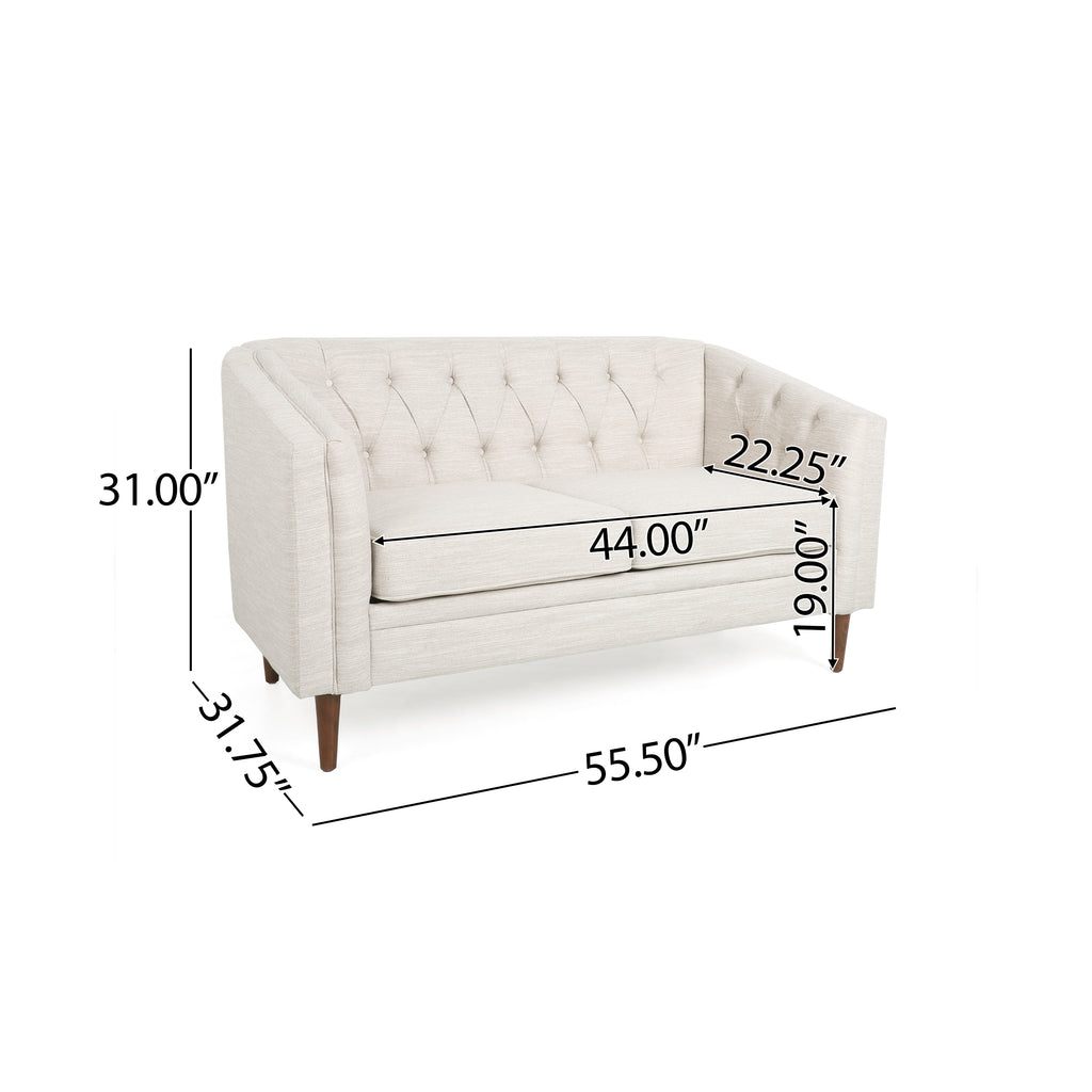 Tufted Loveseat with Birch Wood Legs – Modern Tub-Style Small Space Sofa