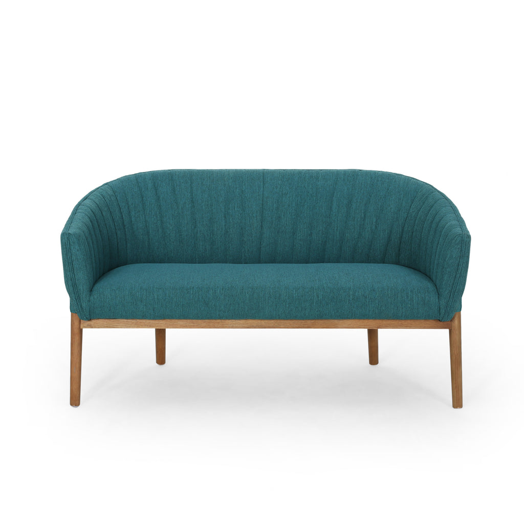 Mid-Century Modern Loveseat with Channel-Stitched Backrest & Rubberwood Legs – Upholstered Small Sofa