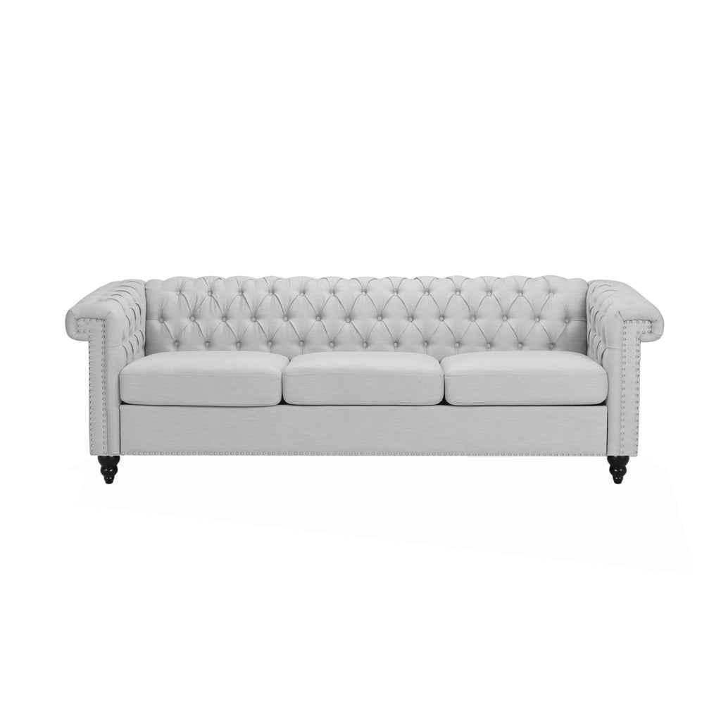 Chesterfield-Style Sofa with Deep Button Tufting & Nailhead Trim – Classic Upholstered Living Room Couch