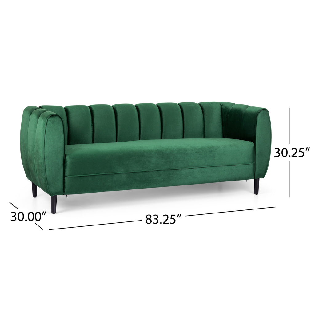 Modern Glam Velvet Sofa with Channel Stitching & Birch Wood Legs – Luxury Upholstered Living Room Couch