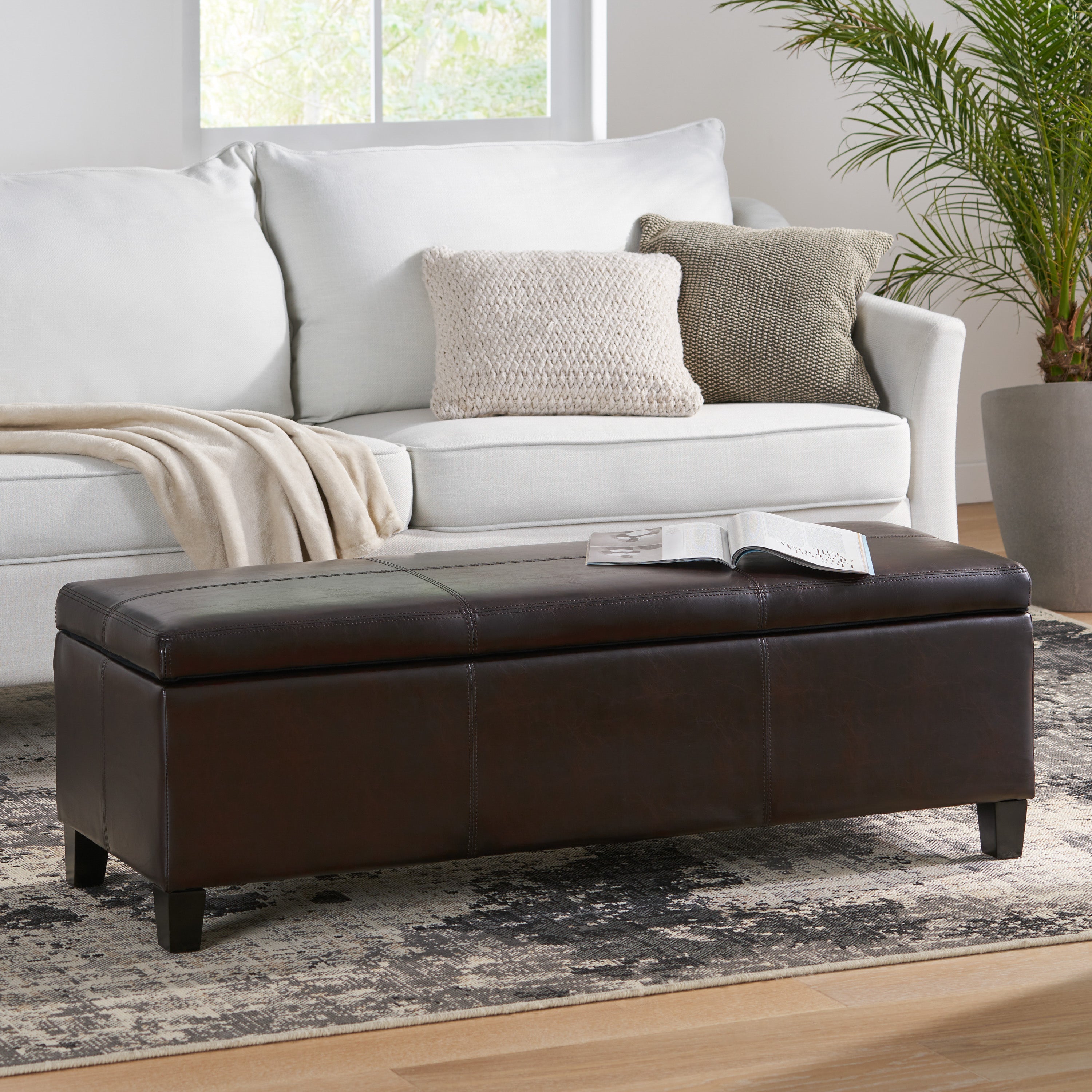 Christopher Knight Home 50" Faux Leather Tufted Storage Ottoman Bench with Hidden Storage