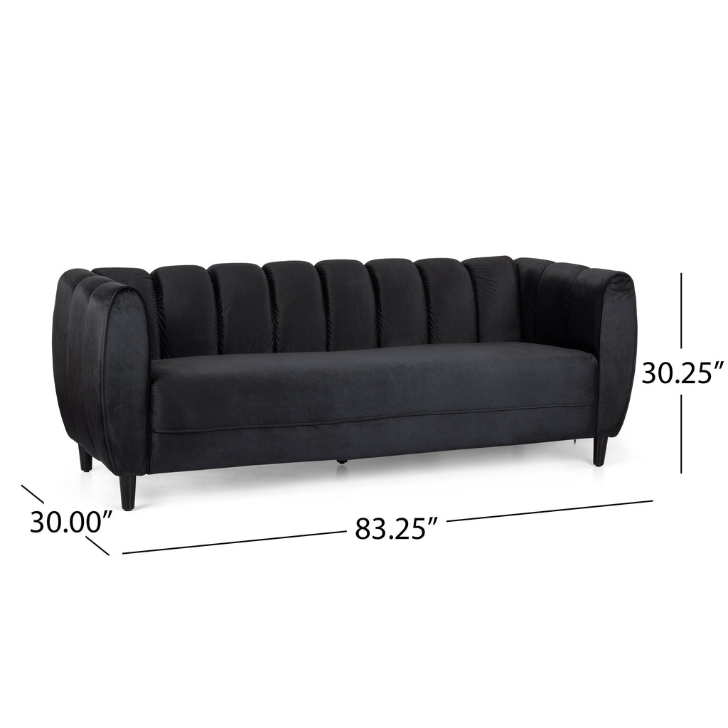 Modern Glam Velvet Sofa with Channel Stitching & Birch Wood Legs – Luxury Upholstered Living Room Couch