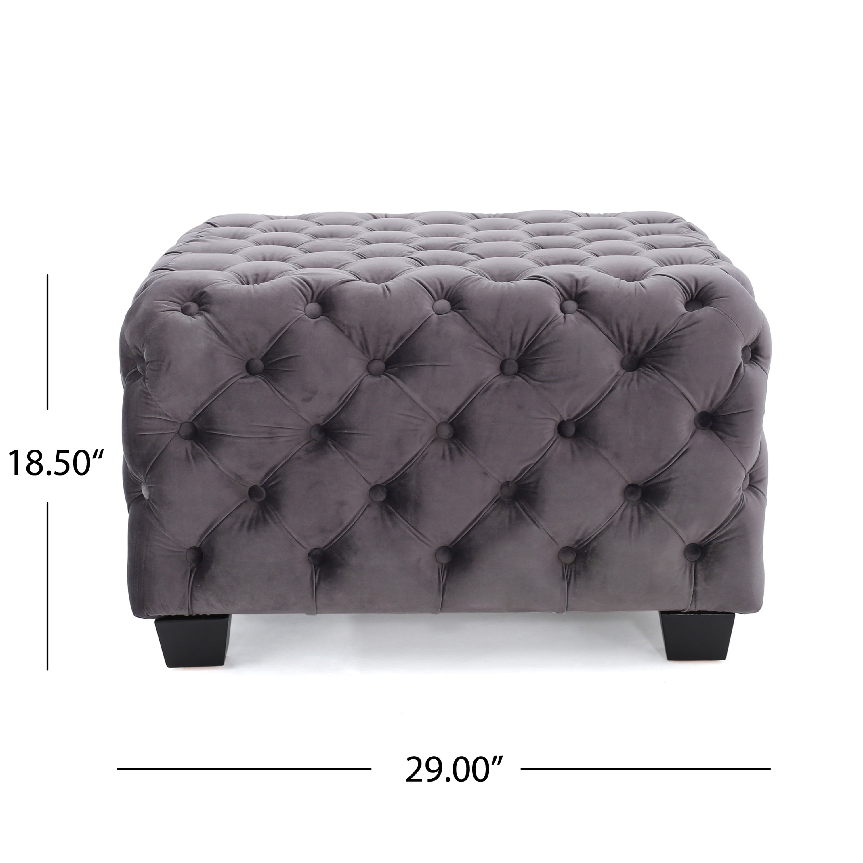 Modern Glam Velvet Ottoman – Button-Tufted Diamond Stitch, Coffee Table & Extra Seating, 29” Square
