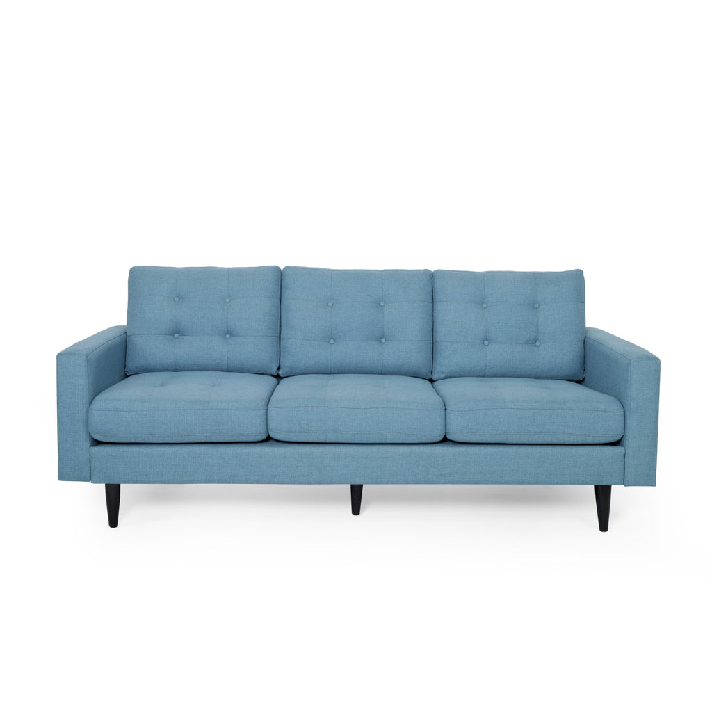 Contemporary 3-Seater Sofa with Button-Tufted Waffle Stitch & Tapered Rubberwood Legs