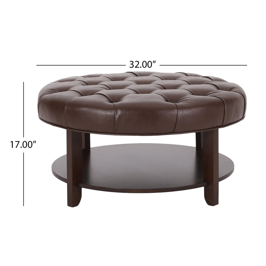 Christopher Knight Home 32" Round Ottoman with Button Tufting & Open Shelf – Modern Coffee Table
