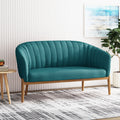 Mid-Century Modern Loveseat with Channel-Stitched Backrest & Rubberwood Legs – Upholstered Small Sofa