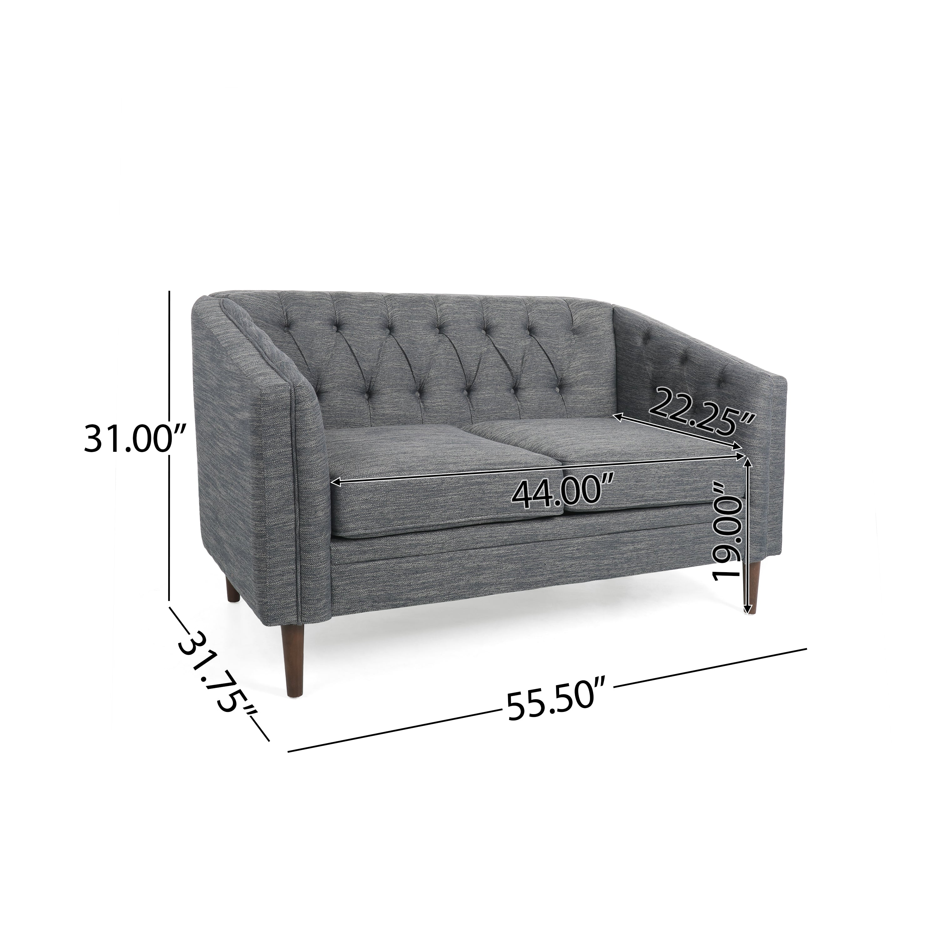 Tufted Loveseat with Birch Wood Legs – Modern Tub-Style Small Space Sofa