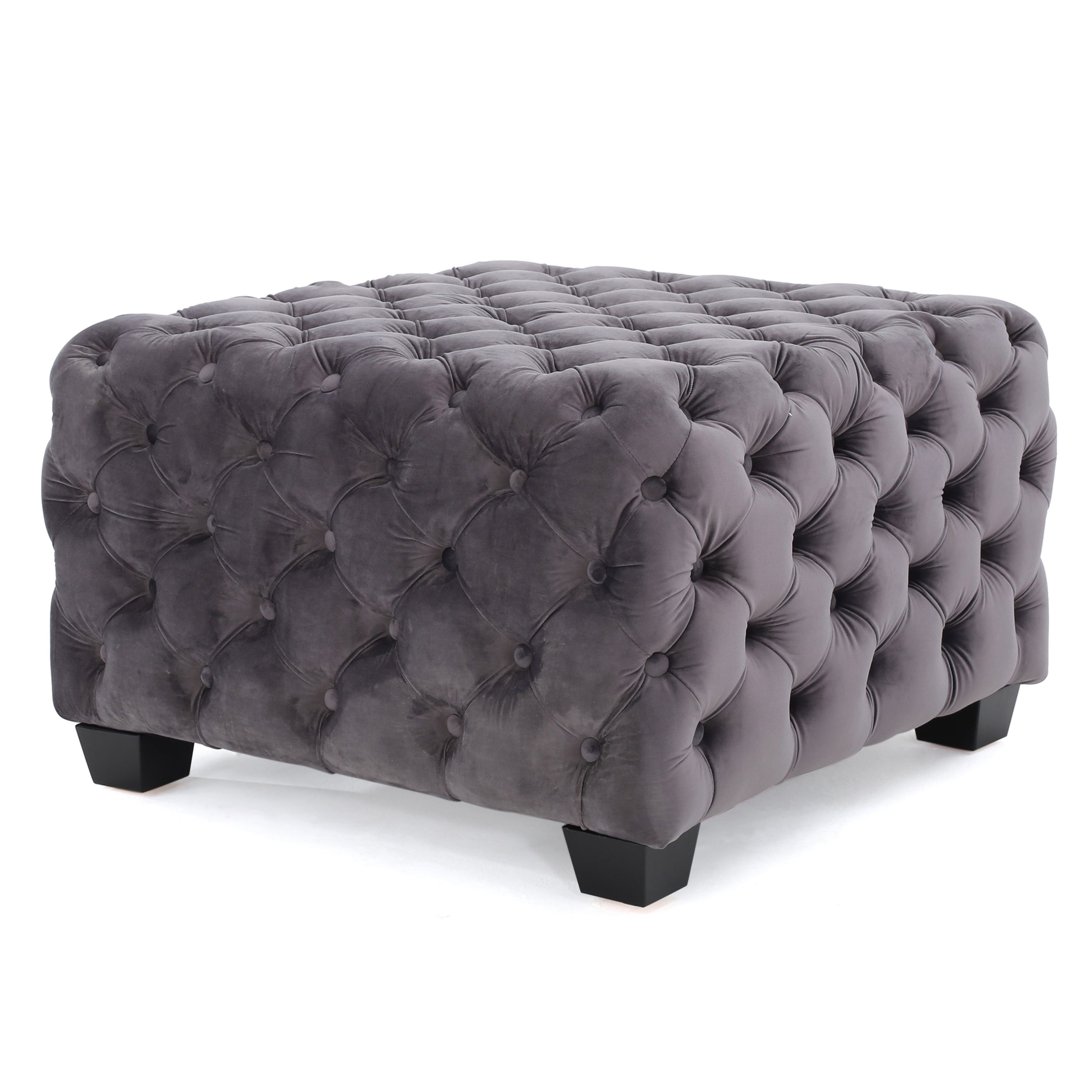 Modern Glam Velvet Ottoman – Button-Tufted Diamond Stitch, Coffee Table & Extra Seating, 29” Square