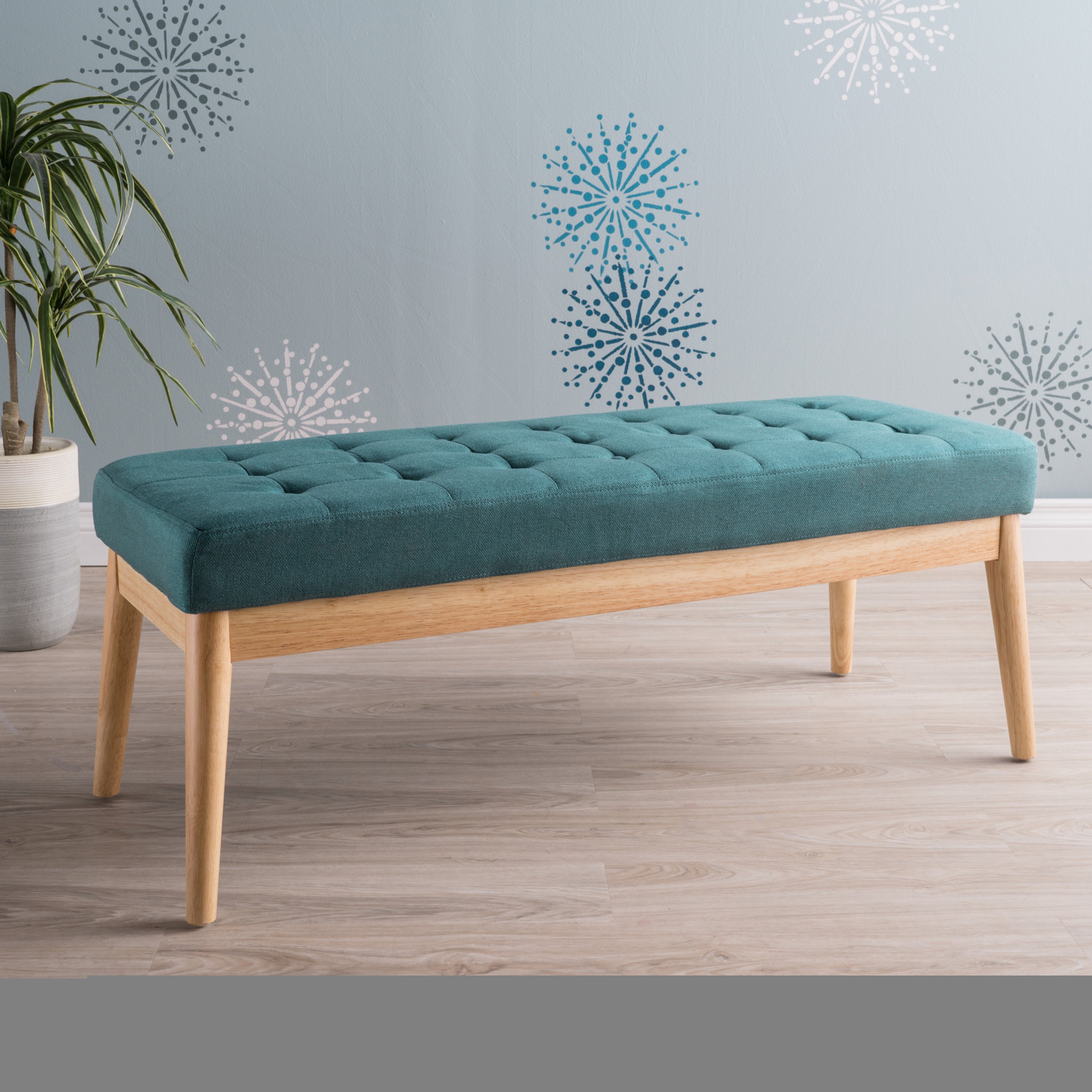 Christopher Knight Home Mid-Century Modern Tufted Upholstered Bench with Birch Wood Legs
