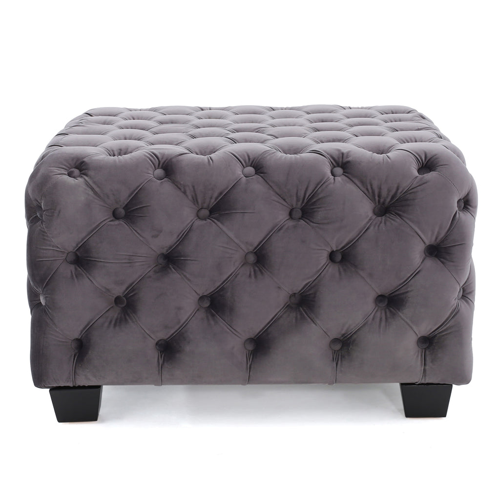 Modern Glam Velvet Ottoman – Button-Tufted Diamond Stitch, Coffee Table & Extra Seating, 29” Square