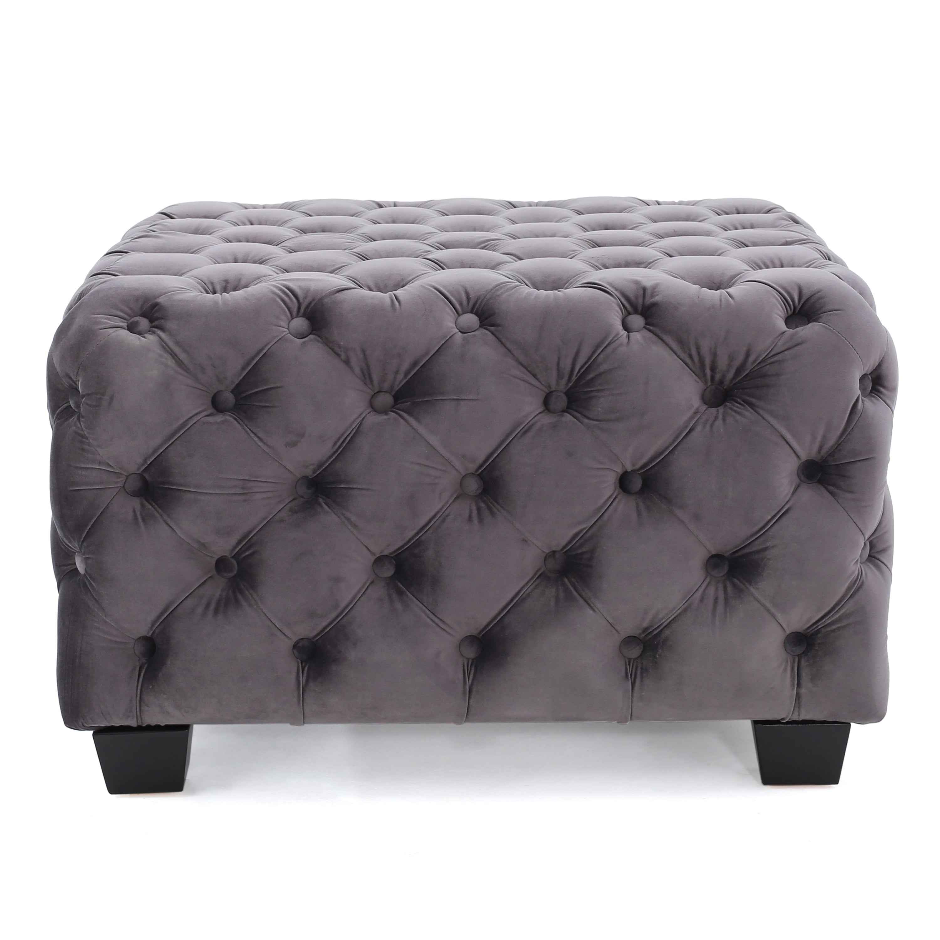 Modern Glam Velvet Ottoman – Button-Tufted Diamond Stitch, Coffee Table & Extra Seating, 29” Square