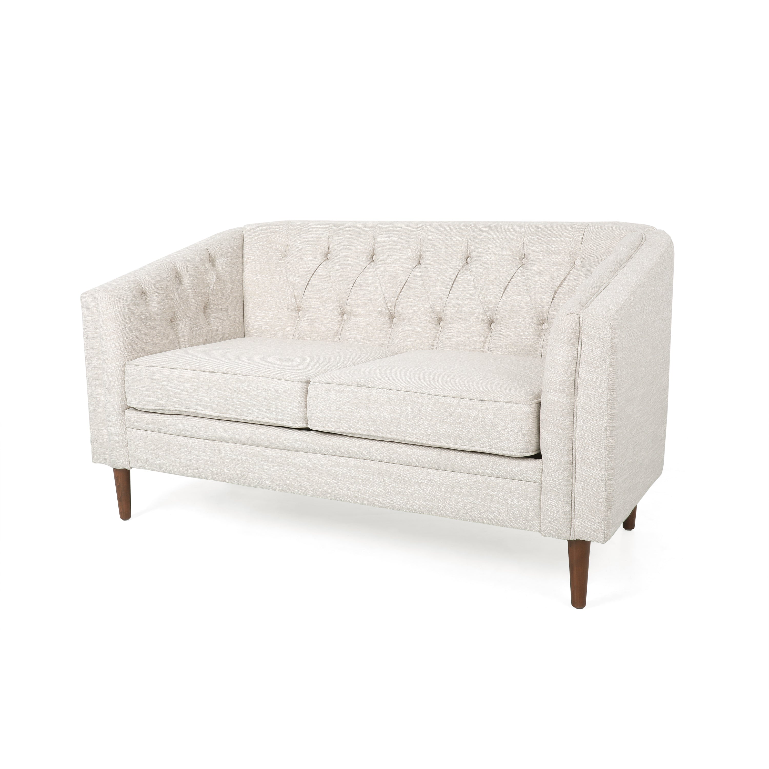 Tufted Loveseat with Birch Wood Legs – Modern Tub-Style Small Space Sofa