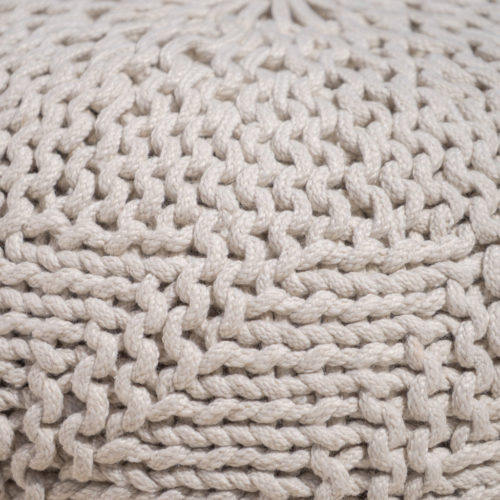 Ashbury Outdoor Boho Round Hand-Crafted Knitted Ottoman Pouf