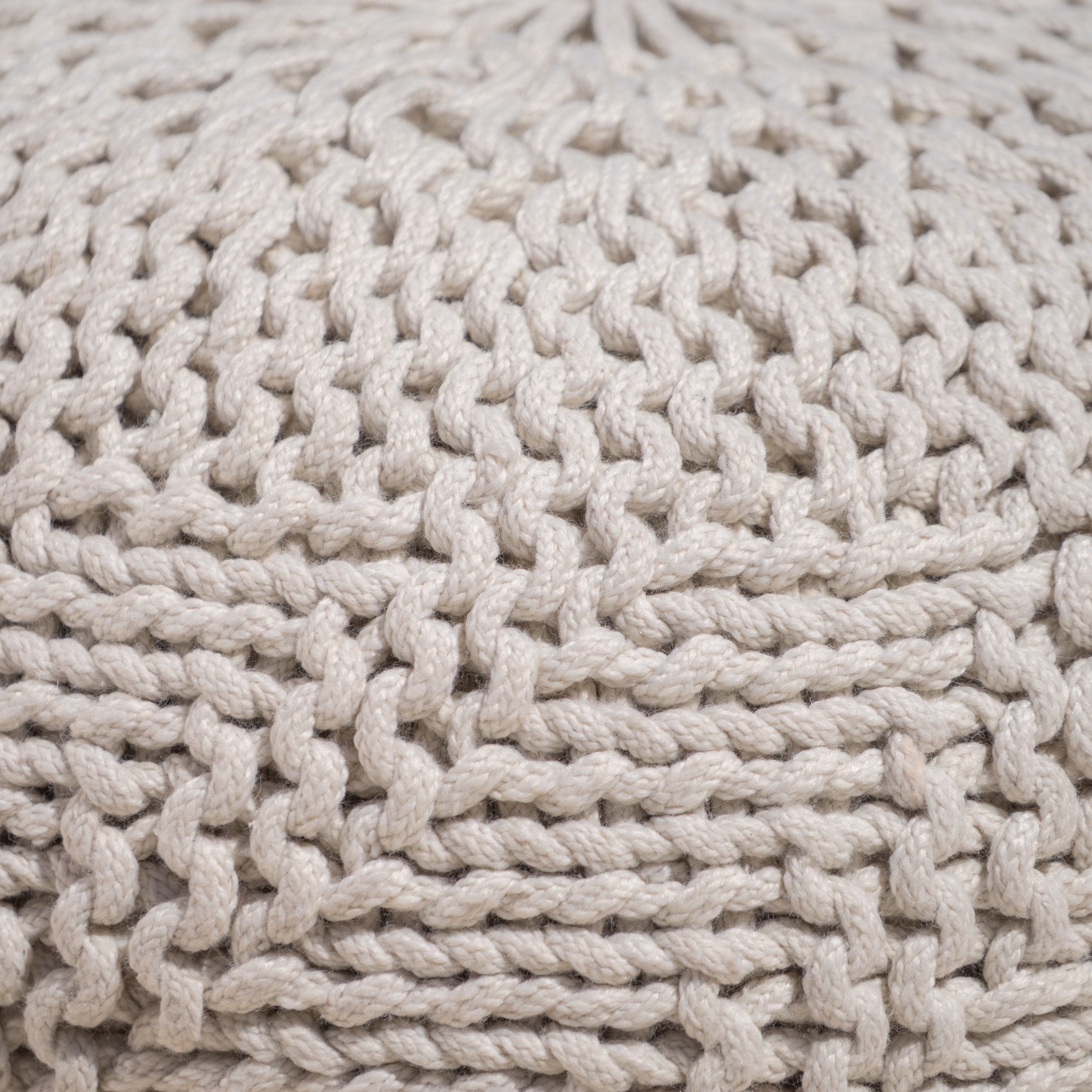 Ashbury Outdoor Boho Round Hand-Crafted Knitted Ottoman Pouf