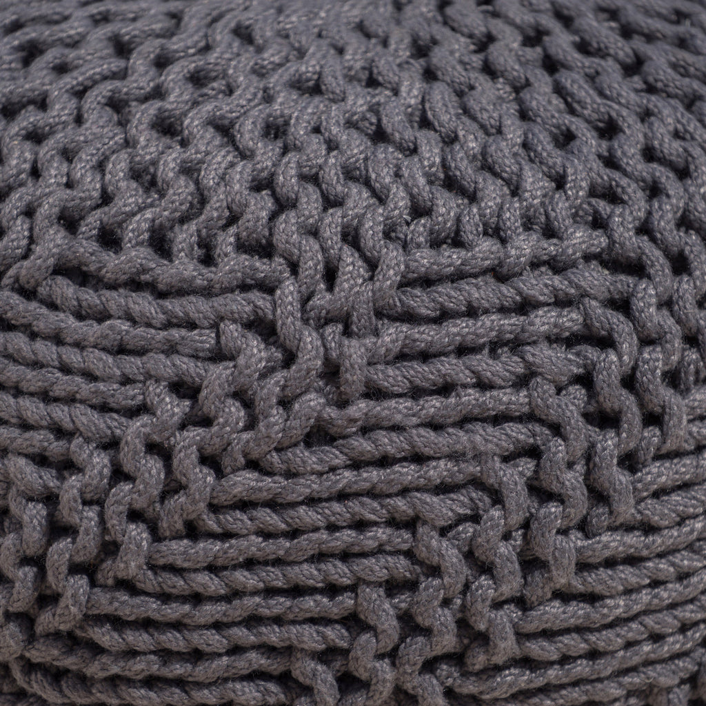 Ashbury Outdoor Boho Round Hand-Crafted Knitted Ottoman Pouf