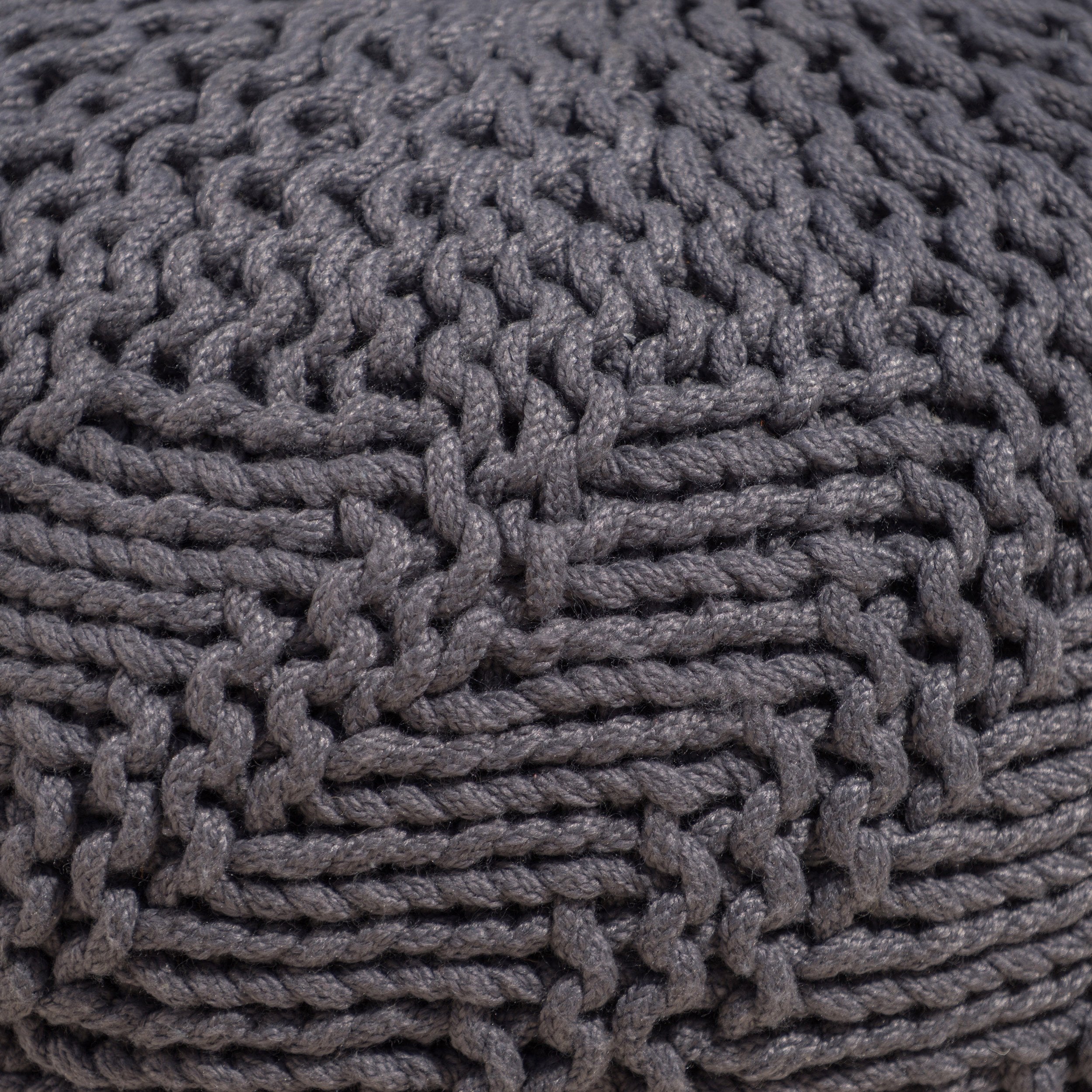 Ashbury Outdoor Boho Round Hand-Crafted Knitted Ottoman Pouf