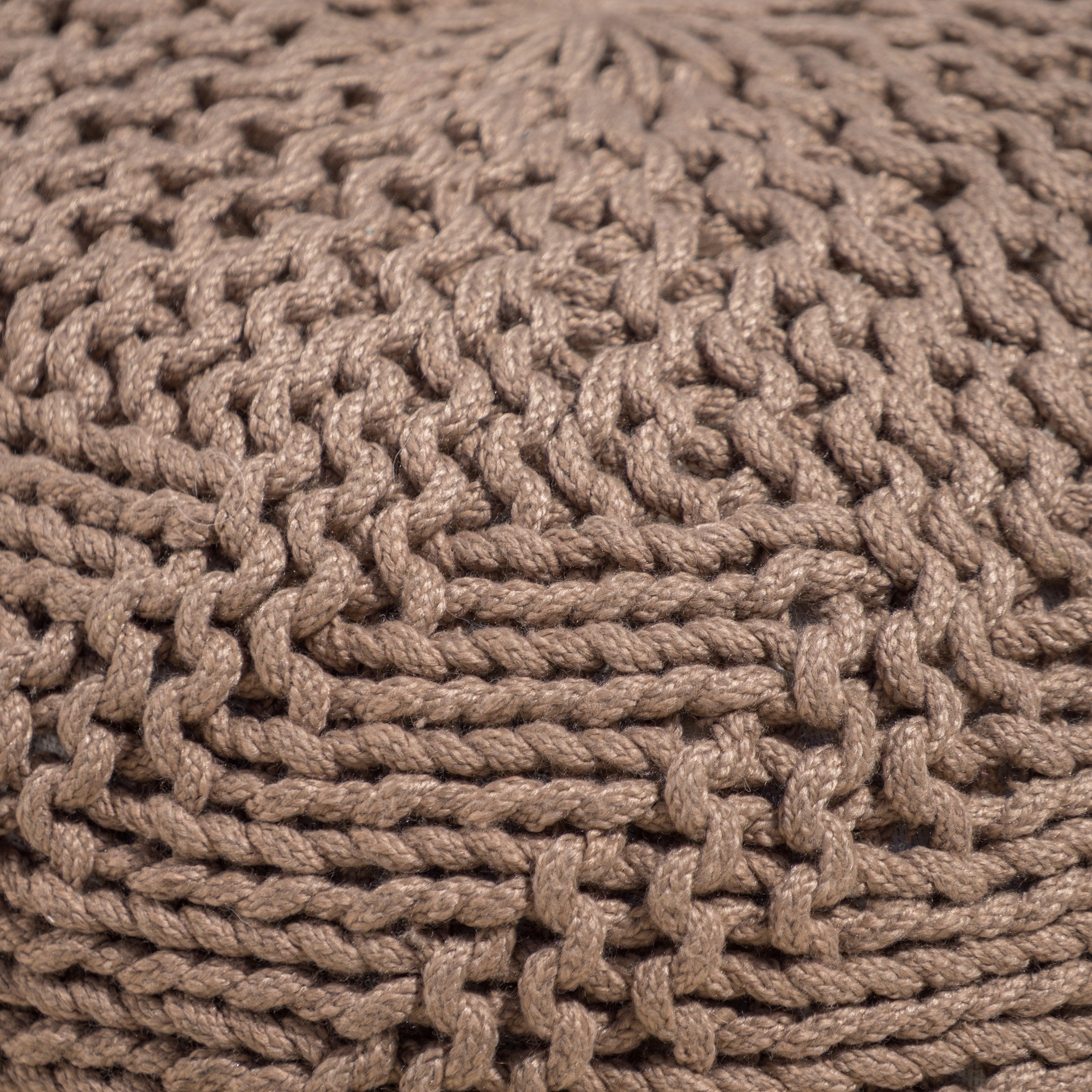 Ashbury Outdoor Boho Round Hand-Crafted Knitted Ottoman Pouf