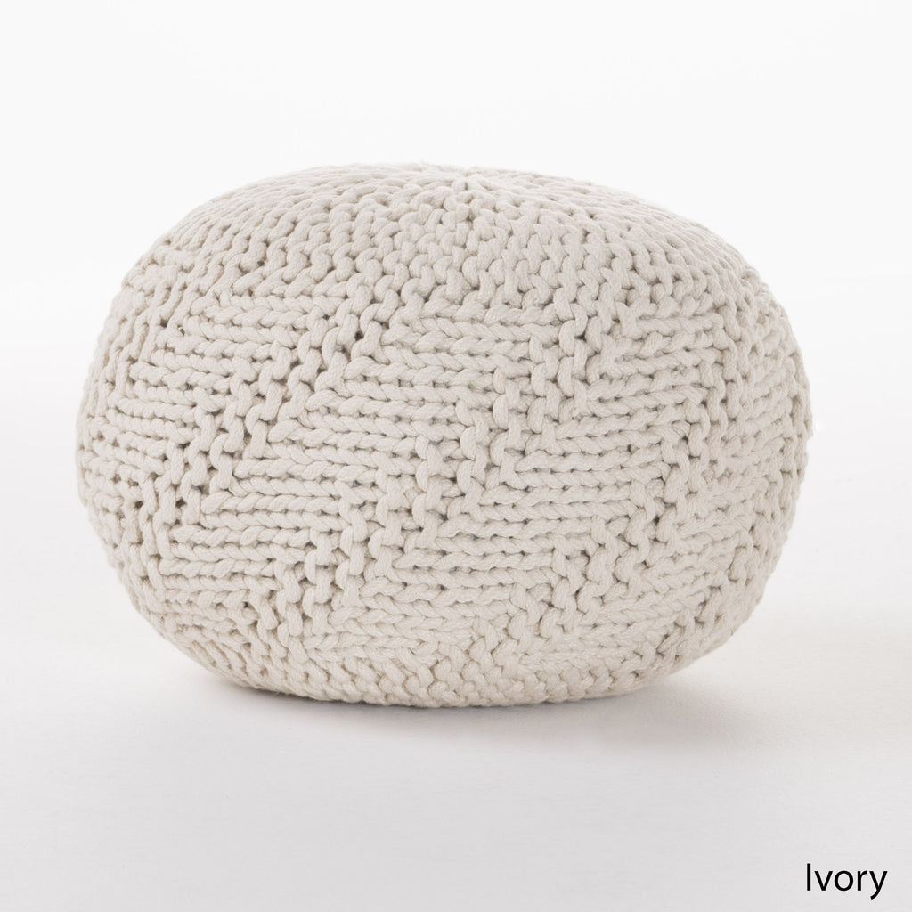Ashbury Outdoor Boho Round Hand-Crafted Knitted Ottoman Pouf