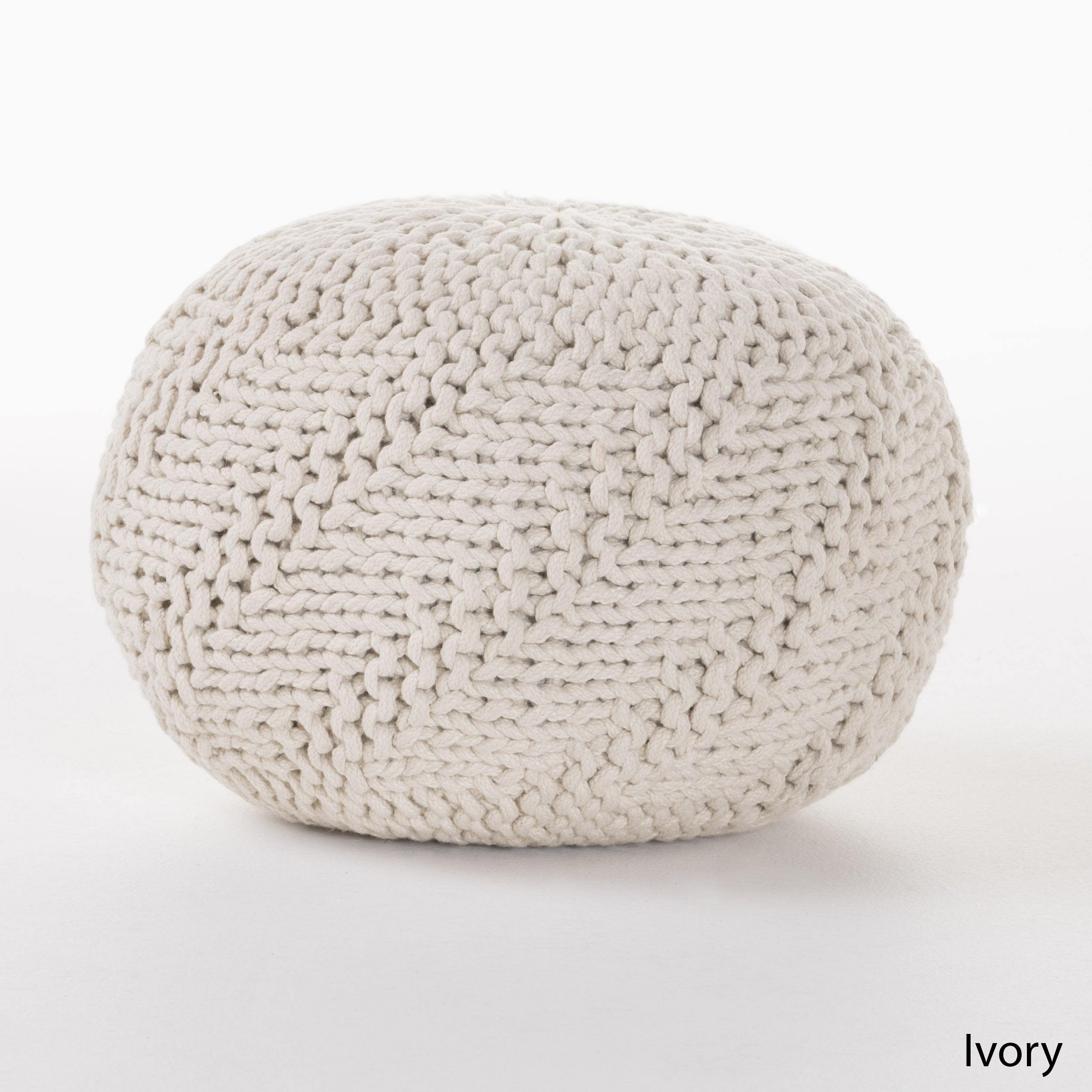 Ashbury Outdoor Boho Round Hand-Crafted Knitted Ottoman Pouf