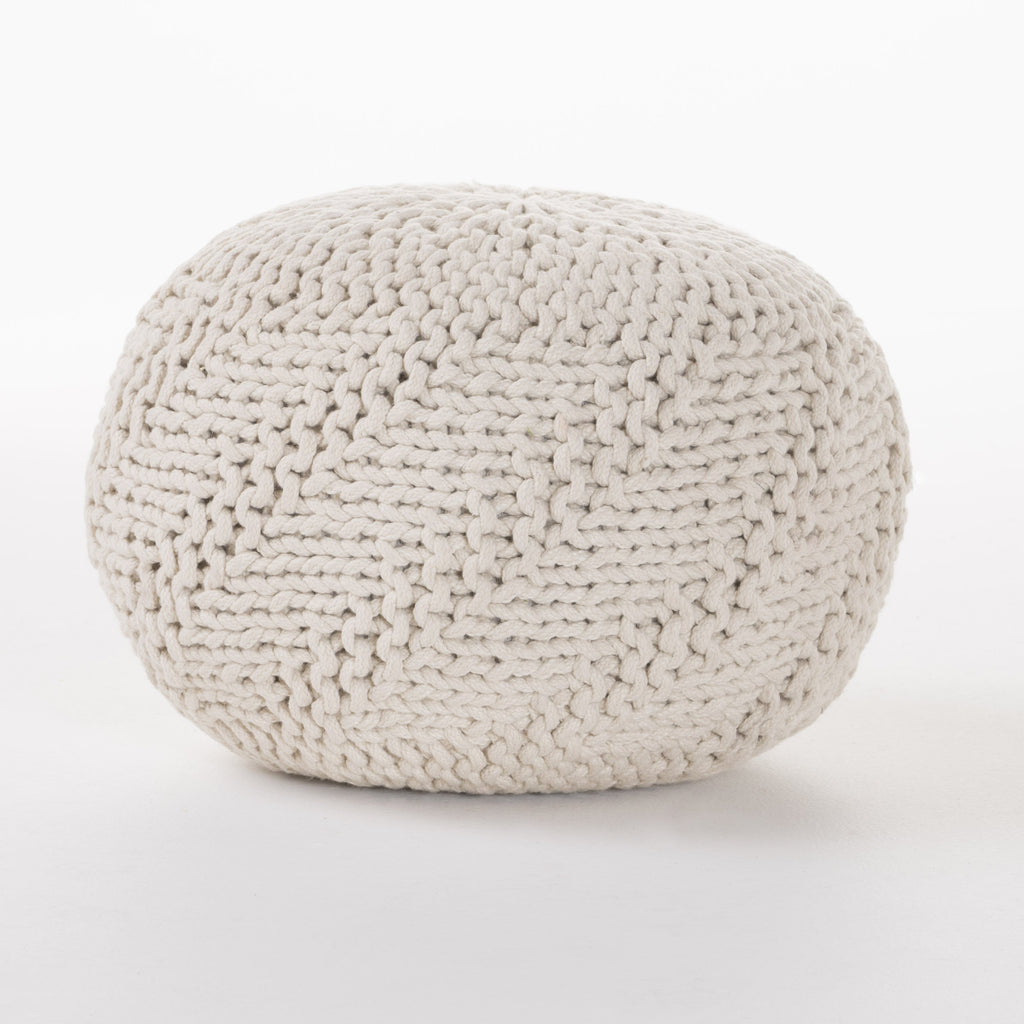 Ashbury Outdoor Boho Round Hand-Crafted Knitted Ottoman Pouf