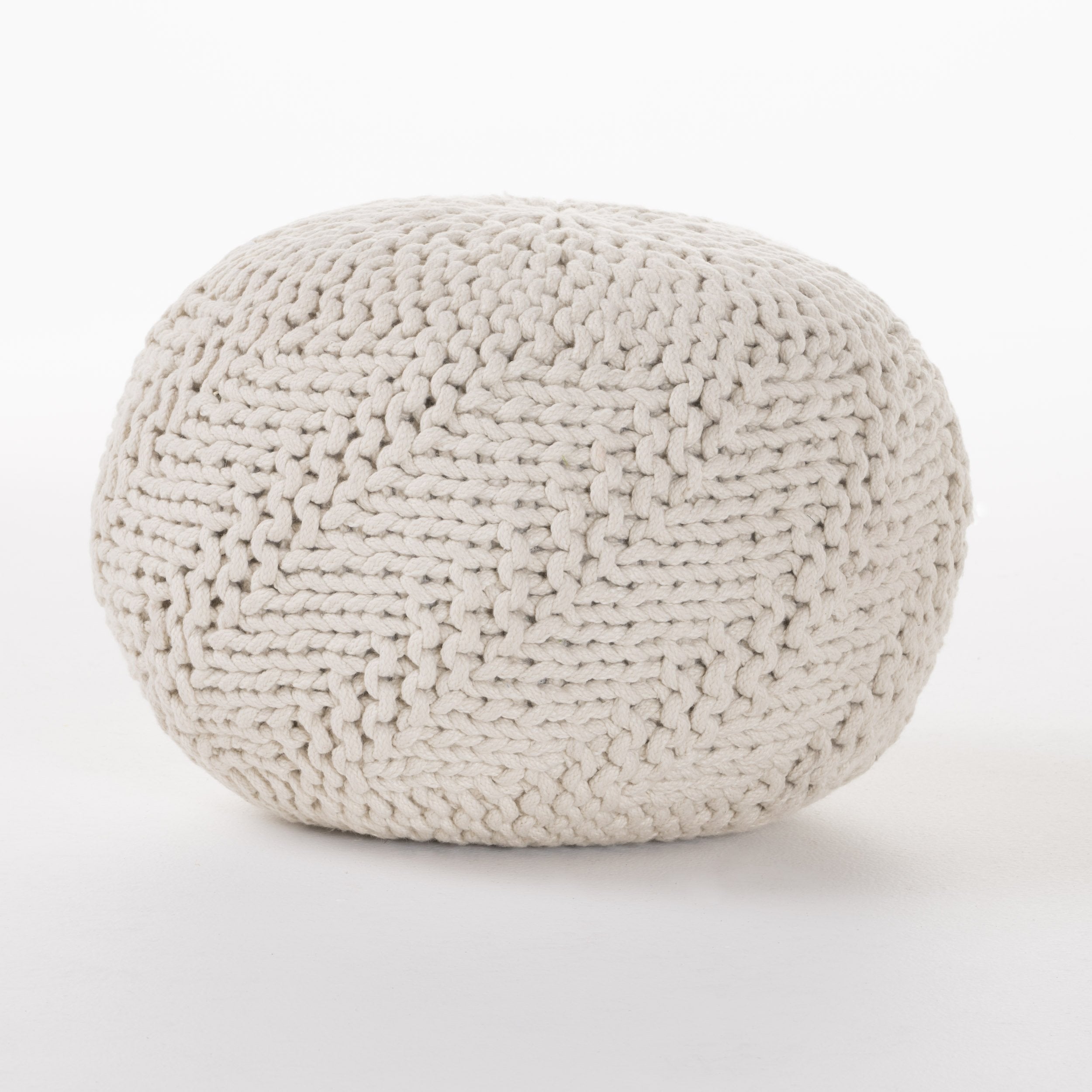 Ashbury Outdoor Boho Round Hand-Crafted Knitted Ottoman Pouf