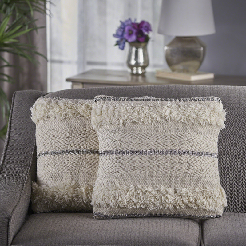 Miles Ivory New Zealand Wool and Lace Pillow
