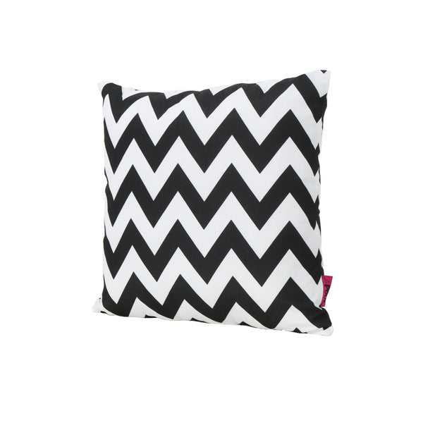 Ernest Indoor Black and White Zig Zag Striped Water Resistant Throw Pillow