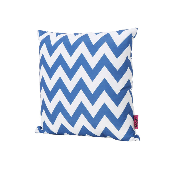 Ernest Indoor Blue and White Zig Zag Striped Water Resistant Square Throw Pillow