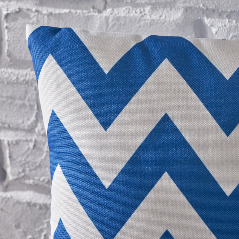 Ernest Indoor Blue and White Zig Zag Striped Water Resistant Square Throw Pillow