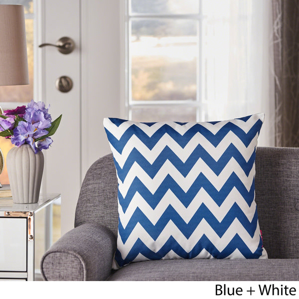 Ernest Indoor Blue and White Zig Zag Striped Water Resistant Square Throw Pillow