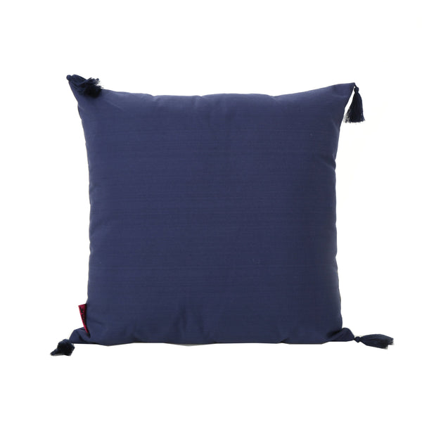 Nolan Dark Blue Fabric Tassel Square Throw Pillow