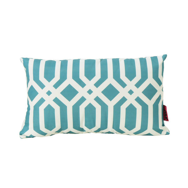 Raylan Indoor Dark Teal Arabesque Patterned Water Resistant Rectangular Throw Pillow