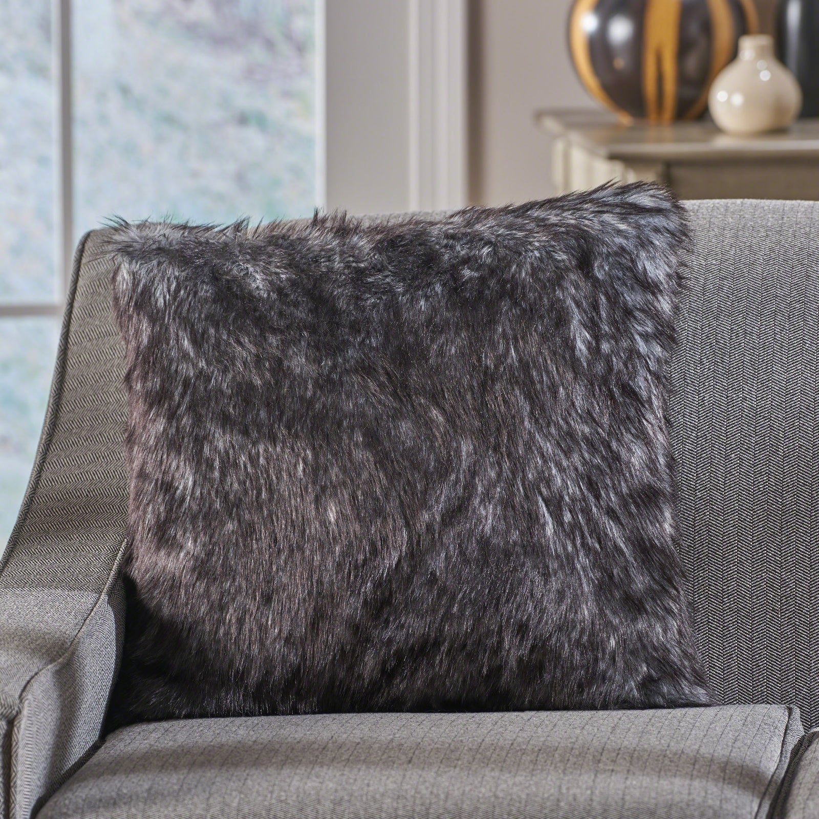 Laraine Furry Glam Faux Fur Throw Pillow LePouf