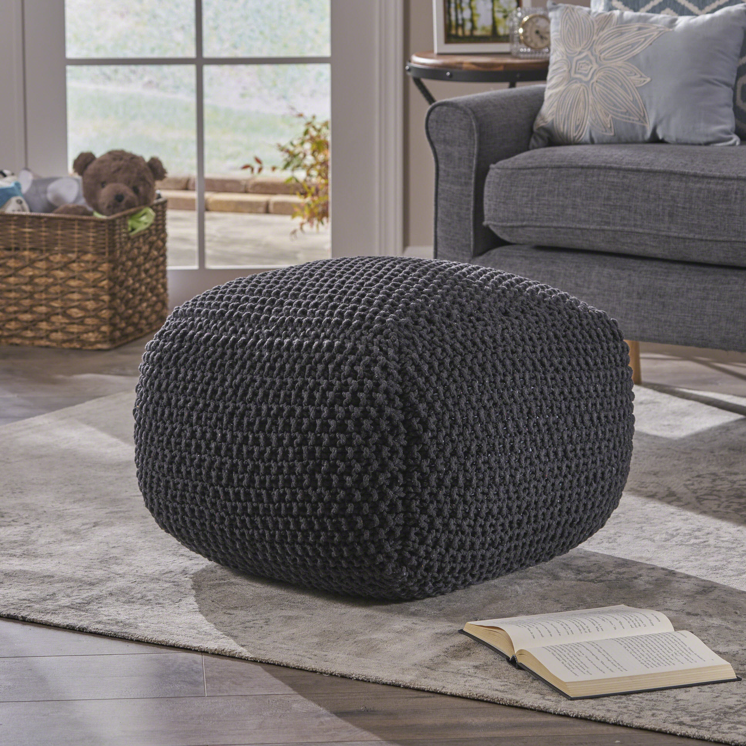 Hollis Knitted Cotton Square Pouf