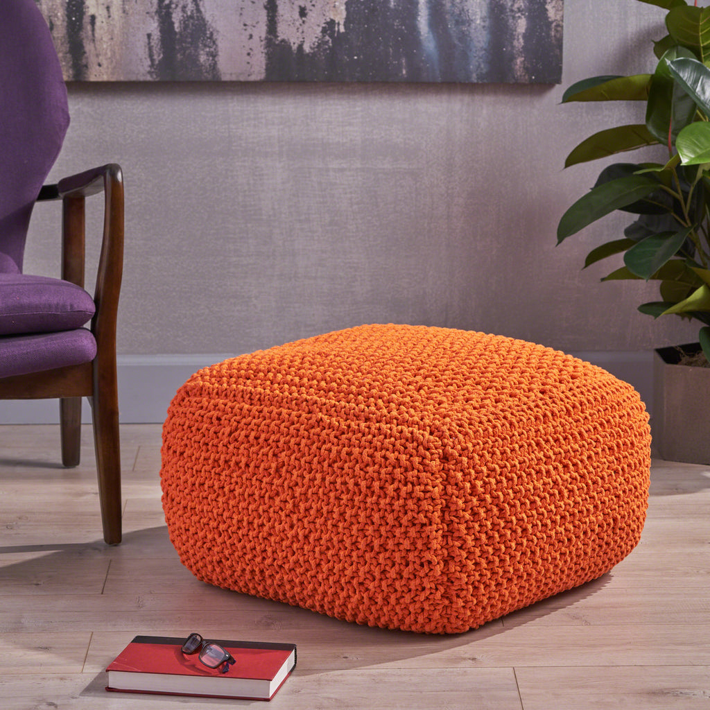 Hollis Knitted Cotton Square Pouf